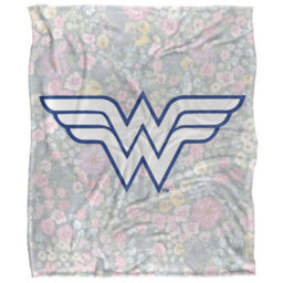 DC comics Wonder Woman Silky Floral Logo Blanket Grey/multicoloured (One Size) - thumbnail 1