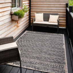 Loomed Neutral Charcoal Grey Striped Woven Flatweave Easy Clean Durable Soft Indoor Outdoor Area Rug 120X170Cm - thumbnail 1