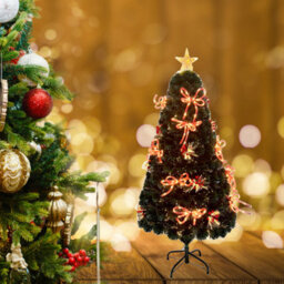 Shatchi 4Ft/120Cm Fibre Optic Christmas Star Topper-Ribbon Bows Decorations-Green Pre-Lit Artificial Christmas Tree - thumbnail 3