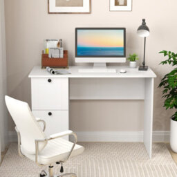 Costway Computer Desk Home Office Writing Desk Study Desk W/ 2 Drawers-White - thumbnail 5