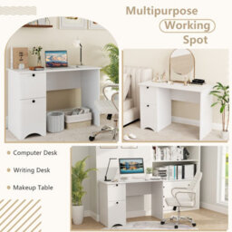 Costway Computer Desk Home Office Writing Desk Study Desk W/ 2 Drawers-White - thumbnail 6