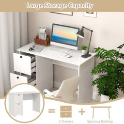 Costway Computer Desk Home Office Writing Desk Study Desk W/ 2 Drawers-White - thumbnail 7