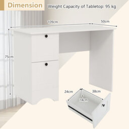 Costway Computer Desk Home Office Writing Desk Study Desk W/ 2 Drawers-White - thumbnail 2