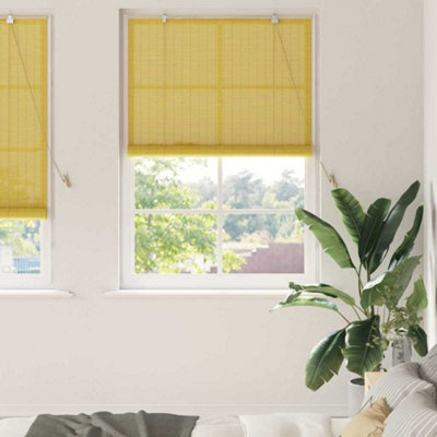 Berkfield Window Blinds & Shades With Curtains Manual Yellow Bamboo - image 1