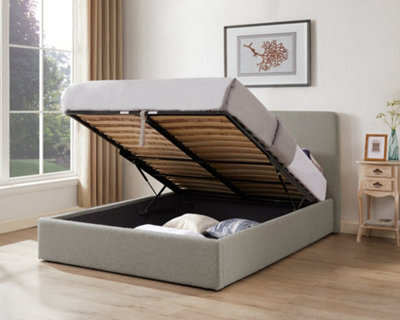 Teddy Boucle 4Ft Small Double Beige Ottoman Storage Bed Gas Lift Up - (L) 203Cm X (W) 138Cm With 15Cm Memory Foam Mattress - image 1