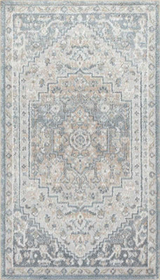Livabliss Lillian-Washable Blue Brown Traditional Vintage Boho Living Dining Rug 66 X 115 Cm Easy Care, Non Shedding - image 1