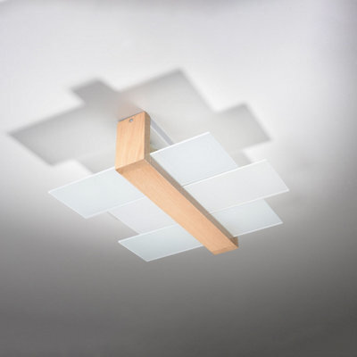 Luminosa Lighting Luminosa Feniks 2 Light Flush Ceiling Light Natural Wood, E27 - image 1