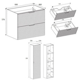 Heze Furniture Loft Modern Style Ribbed Door Bathroom Cabines Vanity Units Set With Worktop 60Cm & 35Cm - Gold Craft Oak - thumbnail 7