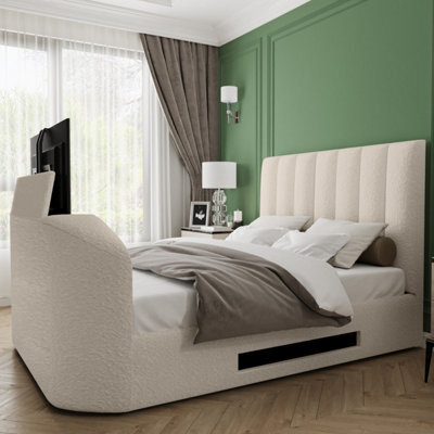 Flair Megane Boucle Side Lift Tv Ottoman Kingsize Bed - Cream - image 1