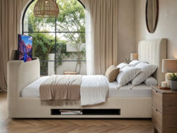 Flair Megane Boucle Side Lift Tv Ottoman Kingsize Bed - Cream - thumbnail 2
