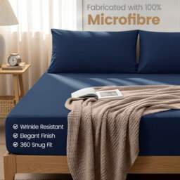 Aspire Homeware Navy Fitted Sheet-(25Cm) Deep Hotel Quality -Breathable Fitted Bed Sheets Single (L)190Cm X (W)91Cm - thumbnail 8