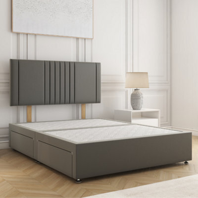 Bsspoke Monaco Divan Bed In Grey Plush Velvet With 24Inch Headboard & 4 Drawer No Mattress In Double Small Double King 6Ft - image 1