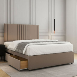 REGIONAL FURNISHINGS Luxury Divan Bed Set Mink Plush Velvet With 24Inch Headboard & Mattress No Drawers In Single Double King 4Ft 6Ft Sizes