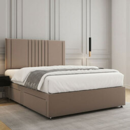 REGIONAL FURNISHINGS Luxury Divan Bed Set Mink Plush Velvet With 24Inch Headboard & Mattress No Drawers In Single Double King 4Ft 6Ft Sizes - thumbnail 2
