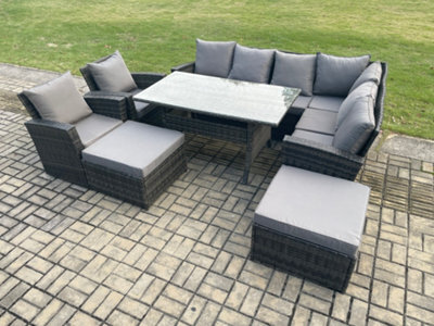 Fimous 10 Seater Garden Rattan Furniture Corner Sofa Dining Table Chair Set With 2 Armchairs Indoor Outdoor Lounge Sofa Set - image 1