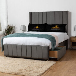 UKBEDFURNITURE Arizona Steel Plush Wingback Divan Bed With 2 Foot End Drawers & 54 Inch Headboard - thumbnail 1