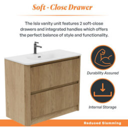Plum&clay Isla Ribbed Fluted Oak Wood 2 Drawer Freestanding Bathroom Vanity Unit & White Basin Set (W)1000mm - thumbnail 4