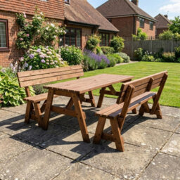 Arbor Garden Solutions Victoria Wooden Picnic Bench And Table Set, Outdoor Dining Set With Backrest (6Ft, Rustic Brown) - thumbnail 4