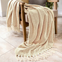 Allure Bath Fashions Audley Chevron Herringbone Throw Blanket - Beige, 125 X 150Cm - thumbnail 1