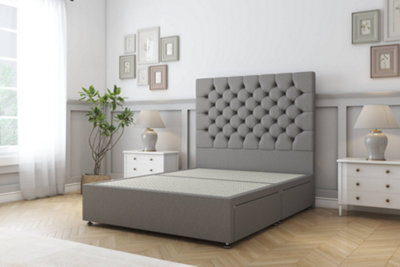 "Sloomy Mayfair Pewter Dumfries Divan Bed Base 2 Drawers Foot-End With 26"" Strutted Headboard 5' King" - image 1