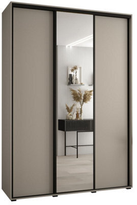 Arte Dakota Iii Sleek Cashmere Sliding Door Wardrobe 1800mm H2350mm D600mm - Three Doors One Mirrored, Two Hanging Rails, Ten Shelves - image 1