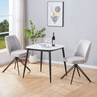 Core Products Aspen Gloss White Sintered Stone Square Table & 2 Swivel Dining Chairs, Light Grey Cord Fabric Dining Set - image 1