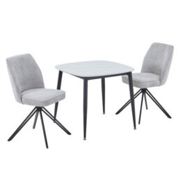 Core Products Aspen Gloss White Sintered Stone Square Table & 2 Swivel Dining Chairs, Light Grey Cord Fabric Dining Set - thumbnail 2