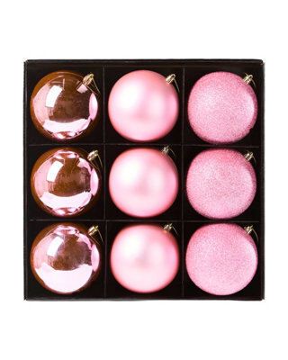 Werchristmas Set Of 9 Shatterproof Baubles, Pink, 10 Cm - image 1