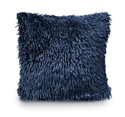 Navy Blue Chenille Cushion Cover With Suede Back Decorative Pillow