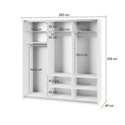 Arte Maxi Mx-05 Sliding Door Wardrobe In White - 2200mm X 2350mm X 710mm - Broad Elegance With Dual Mirrored Doors - thumbnail 4