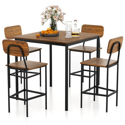 Gainoom 5-Piece Walnut Dining Table Set Industrial Kitchen Dining Table Set Space-Saving Dinette Set - image 1