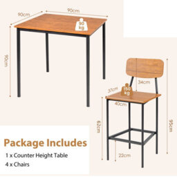 Gainoom 5-Piece Walnut Dining Table Set Industrial Kitchen Dining Table Set Space-Saving Dinette Set - thumbnail 2