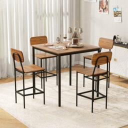 Gainoom 5-Piece Walnut Dining Table Set Industrial Kitchen Dining Table Set Space-Saving Dinette Set - thumbnail 3