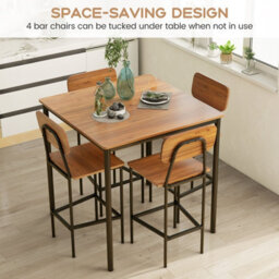Gainoom 5-Piece Walnut Dining Table Set Industrial Kitchen Dining Table Set Space-Saving Dinette Set - thumbnail 4