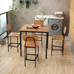 Gainoom 5-Piece Walnut Dining Table Set Industrial Kitchen Dining Table Set Space-Saving Dinette Set - thumbnail 5