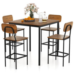 Gainoom 5-Piece Walnut Dining Table Set Industrial Kitchen Dining Table Set Space-Saving Dinette Set