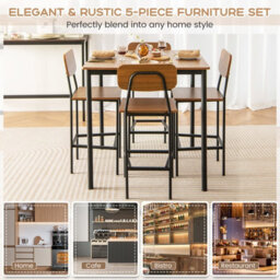 Gainoom 5-Piece Walnut Dining Table Set Industrial Kitchen Dining Table Set Space-Saving Dinette Set - thumbnail 9