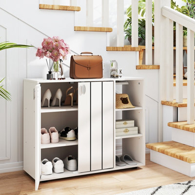 Costway Shoe Cabinet With Doors 3-Tier Freestanding Shoe Storage Rack-White - image 1