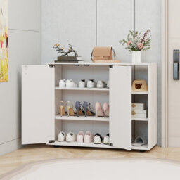 Costway Shoe Cabinet With Doors 3-Tier Freestanding Shoe Storage Rack-White - thumbnail 9