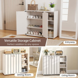 Costway Shoe Cabinet With Doors 3-Tier Freestanding Shoe Storage Rack-White - thumbnail 8