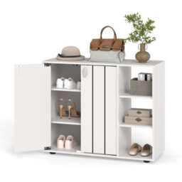 Costway Shoe Cabinet With Doors 3-Tier Freestanding Shoe Storage Rack-White - thumbnail 2