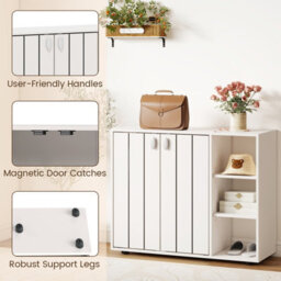 Costway Shoe Cabinet With Doors 3-Tier Freestanding Shoe Storage Rack-White - thumbnail 5