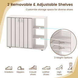 Costway Shoe Cabinet With Doors 3-Tier Freestanding Shoe Storage Rack-White - thumbnail 6