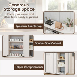 Costway Shoe Cabinet With Doors 3-Tier Freestanding Shoe Storage Rack-White - thumbnail 4
