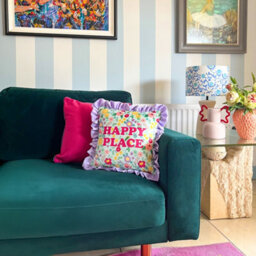 rucomfy Beanbags Rucomfy Velvet  45X45Cm Frilled Cushion - Purple Happy Place Design Throw Pillow - thumbnail 3