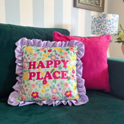 rucomfy Beanbags Rucomfy Velvet  45X45Cm Frilled Cushion - Purple Happy Place Design Throw Pillow