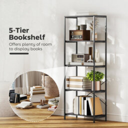 Wyld Haus Livemi 5-Tier Industrial Bookcase - Dark Grey Shelves, Black Metal Frame, 79W X 35D X 161H Cm - thumbnail 4