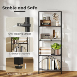 Wyld Haus Livemi 5-Tier Industrial Bookcase - Dark Grey Shelves, Black Metal Frame, 79W X 35D X 161H Cm - thumbnail 5