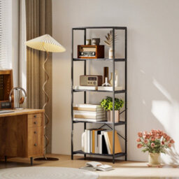 Wyld Haus Livemi 5-Tier Industrial Bookcase - Dark Grey Shelves, Black Metal Frame, 79W X 35D X 161H Cm - thumbnail 2