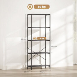 Wyld Haus Livemi 5-Tier Industrial Bookcase - Dark Grey Shelves, Black Metal Frame, 79W X 35D X 161H Cm - thumbnail 3